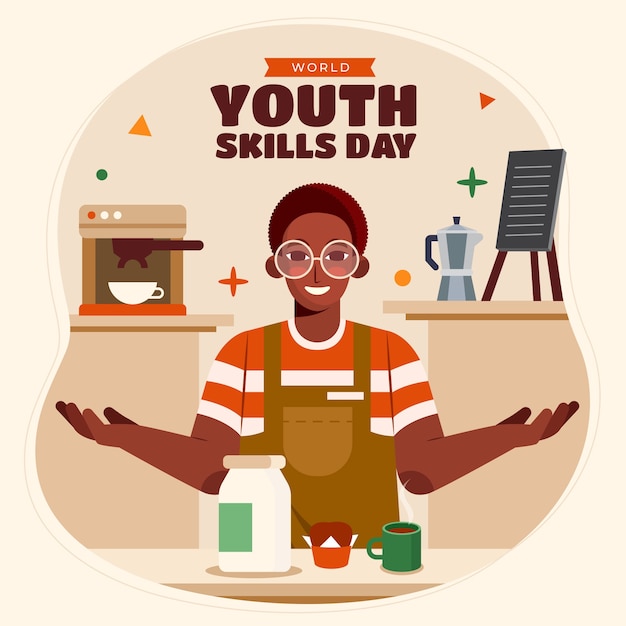 Vector gratuito ilustración plana para la conciencia del día mundial de las habilidades juveniles
