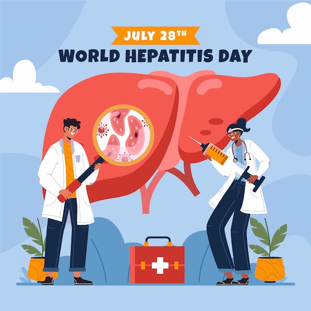 Ilustración plana para la conciencia del día mundial de la hepatitis