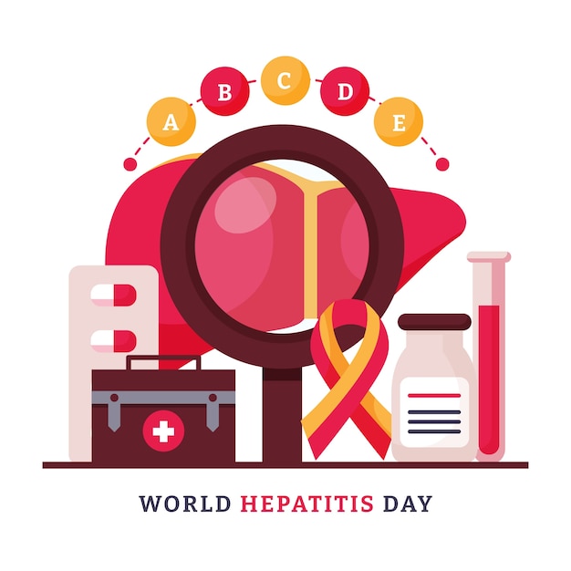 Vector gratuito ilustración plana para la conciencia del día mundial de la hepatitis