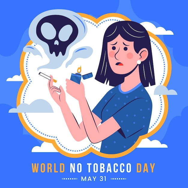 Ilustración plana para la conciencia del día sin tabaco.