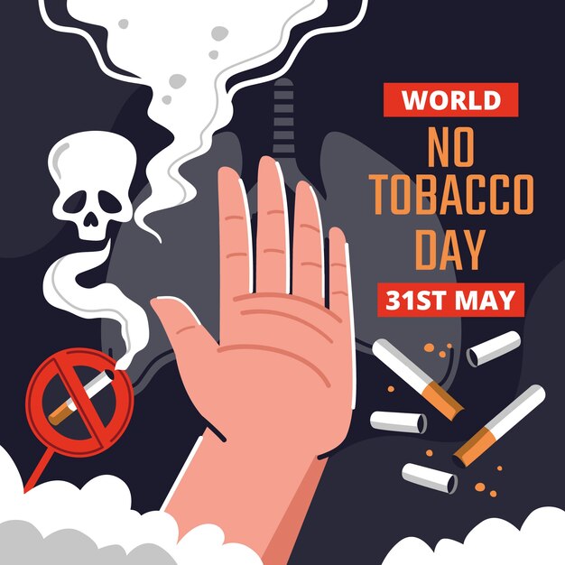 Ilustración plana para la conciencia del día sin tabaco.