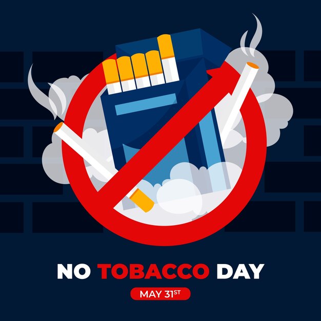 Ilustración plana para la conciencia del día sin tabaco.