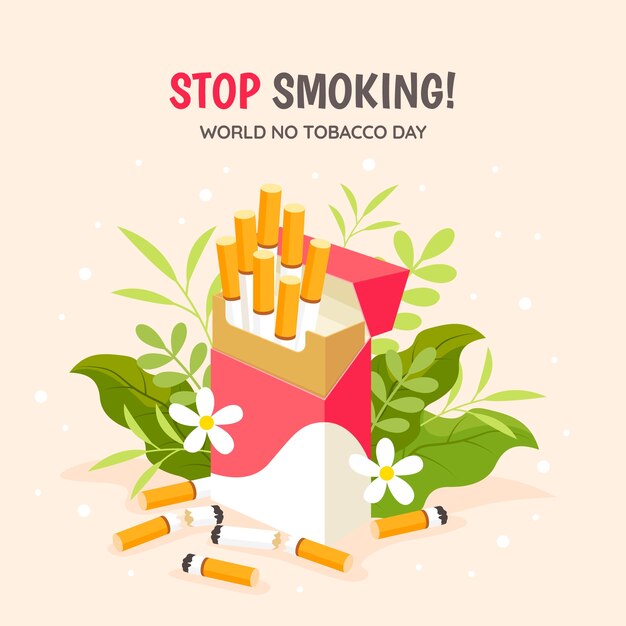 Ilustración plana para la conciencia del día sin tabaco.