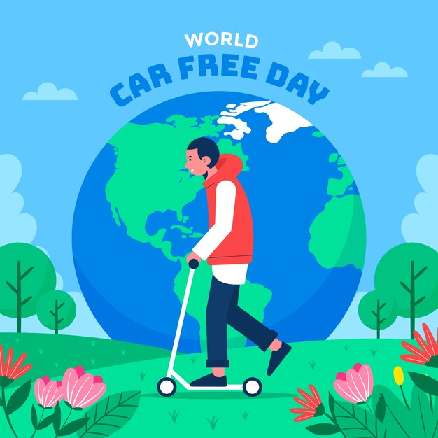 Ilustración plana para la concienciación del día mundial sin automóviles