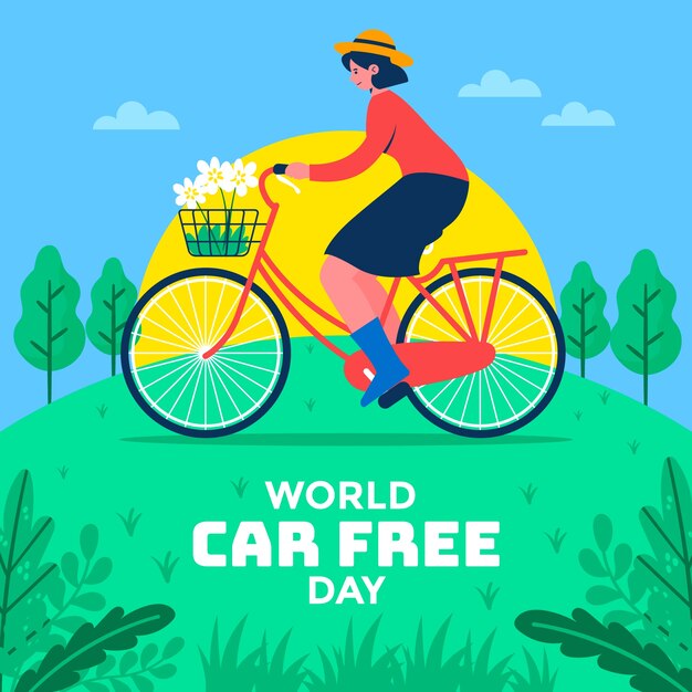 Ilustración plana para la concienciación del día mundial sin automóviles