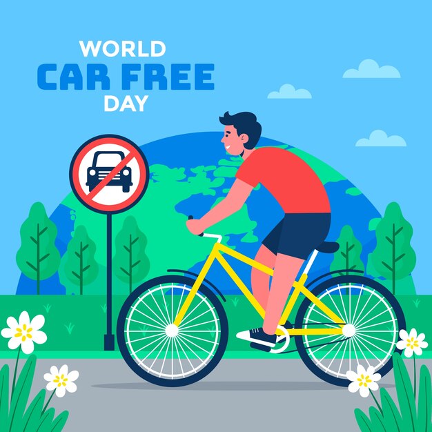 Ilustración plana para la concienciación del día mundial sin automóviles