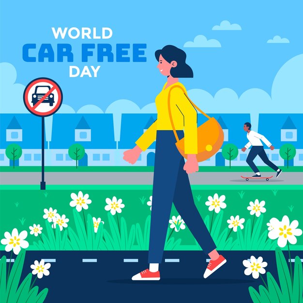 Ilustración plana para la concienciación del día mundial sin automóviles
