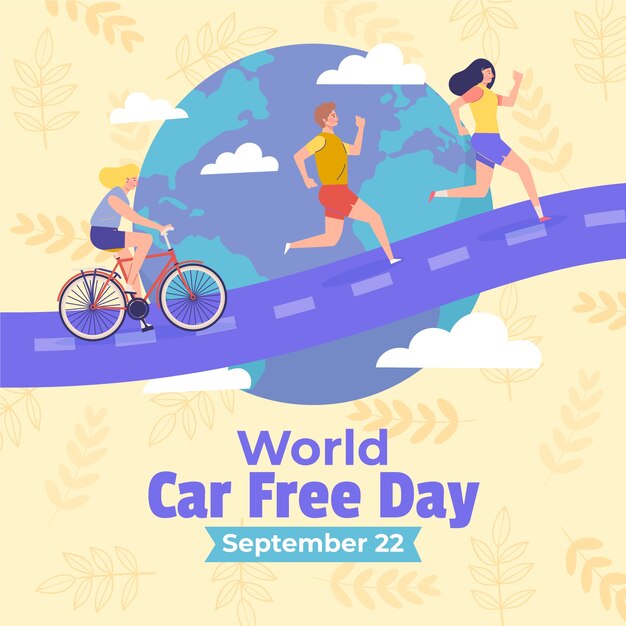 Ilustración plana para la concienciación del día mundial sin automóviles