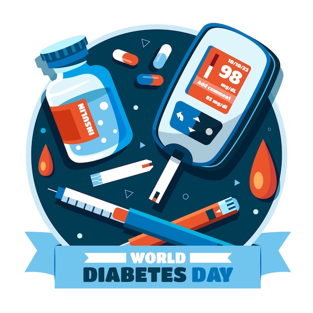 Vector gratuito ilustración plana para la concientización sobre el día mundial de la diabetes.