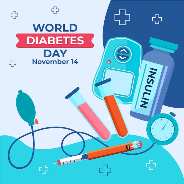 Vector gratuito ilustración plana para la concientización sobre el día mundial de la diabetes.