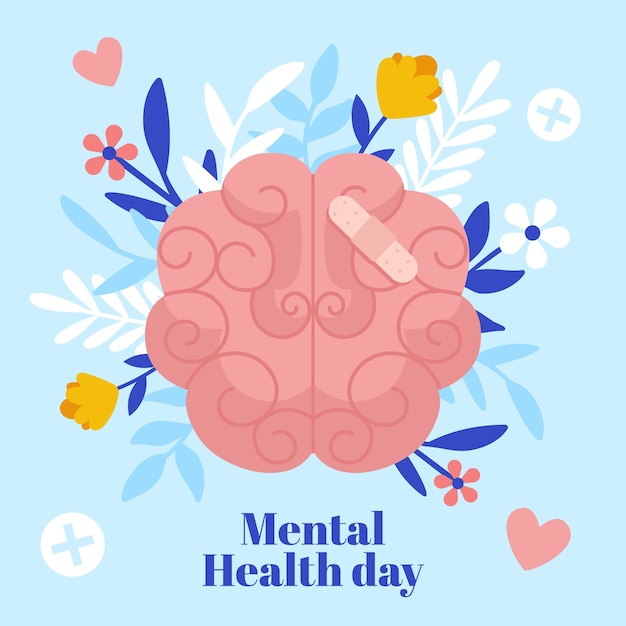 Ilustración plana para la concientización sobre el día mundial de la salud mental.