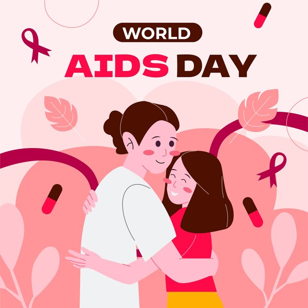 Ilustración plana para la concientización sobre el día mundial del sida.