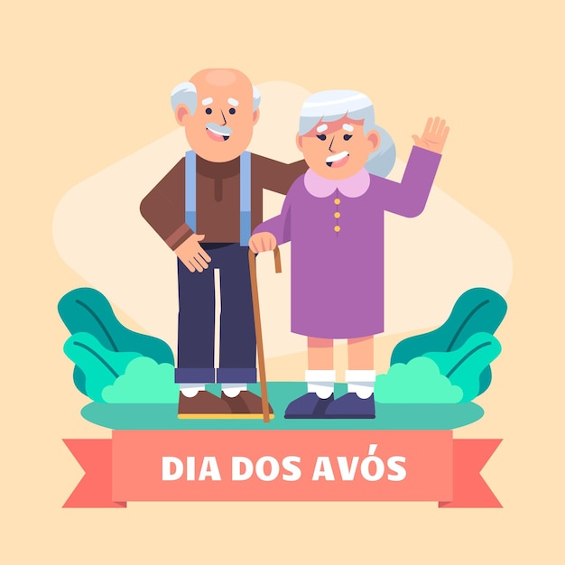 Ilustración plana dia de los abuelos