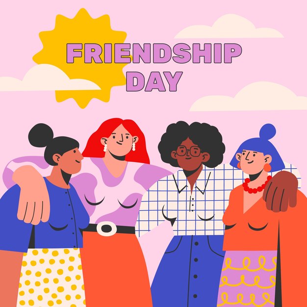 Ilustración plana del día de la amistad con amigos abrazados