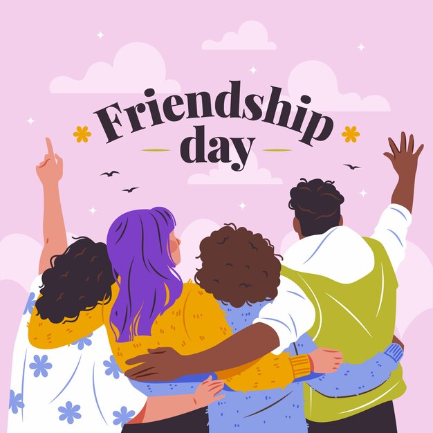 Ilustración plana del día de la amistad con amigos abrazándose