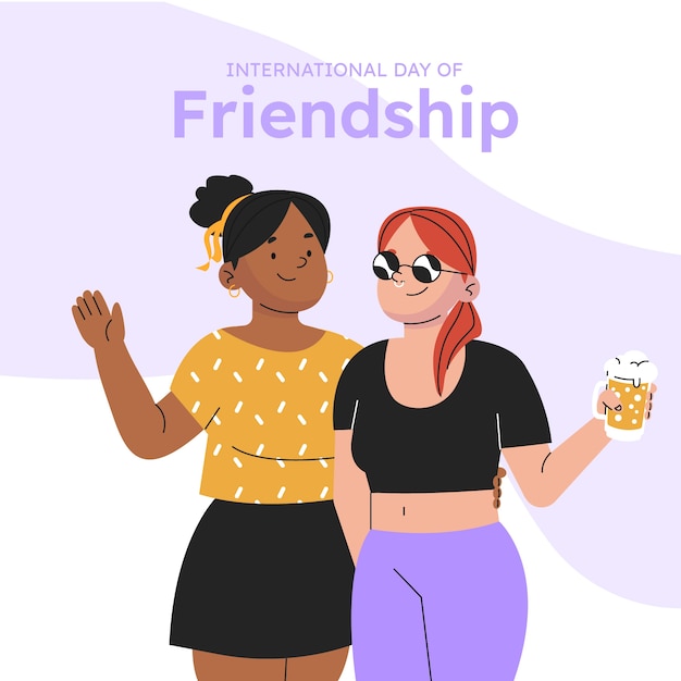 Ilustración plana del día de la amistad con amigos y cóctel