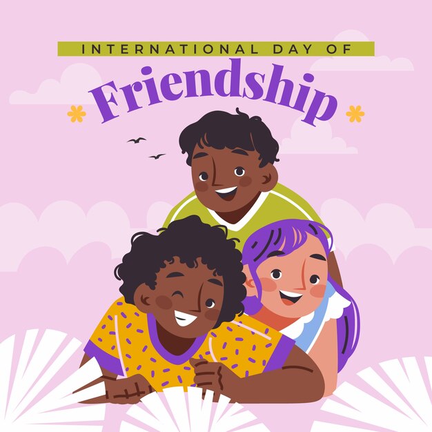 Ilustración plana del día de la amistad con un grupo de amigos