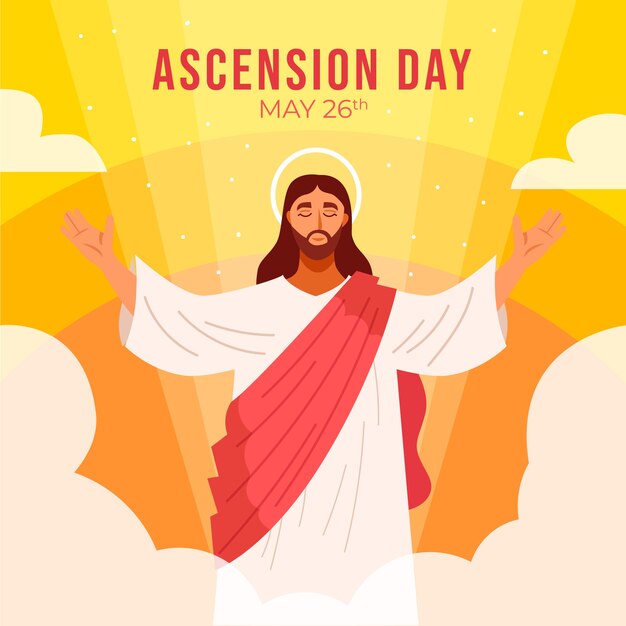 Ilustración plana del día de la ascensión con jesús