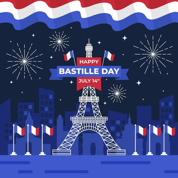 Ilustración plana del día de la bastilla
