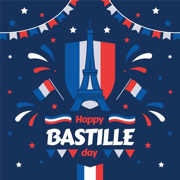 Ilustración plana del día de la bastilla