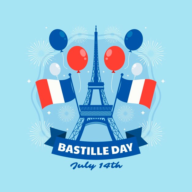 Ilustración plana del día de la bastilla