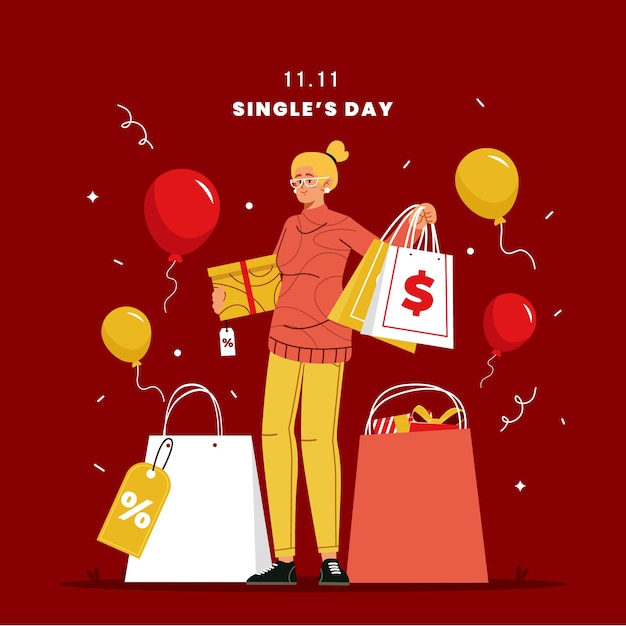 Ilustración plana del día de compras 11.11
