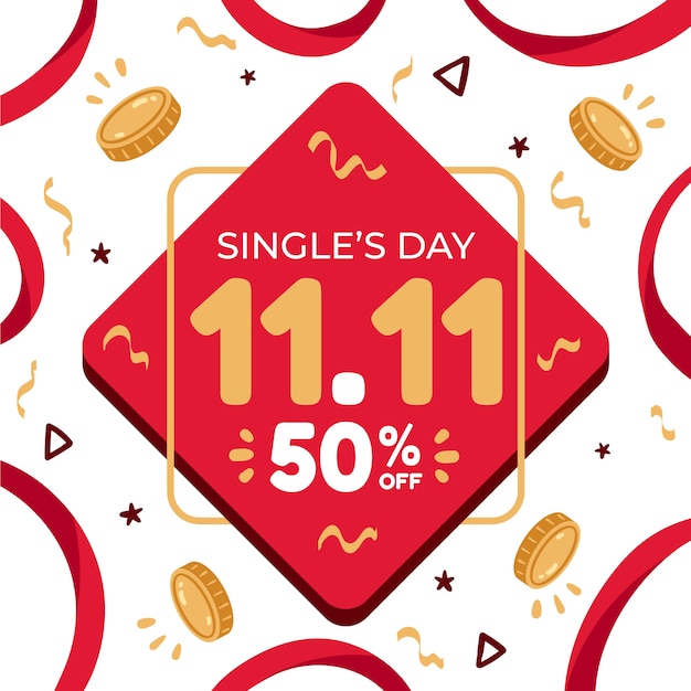 Ilustración plana del día de compras del día de solteros 11.11