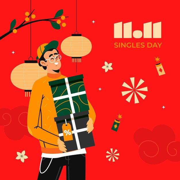 Ilustración plana del día de compras del día de solteros 11.11