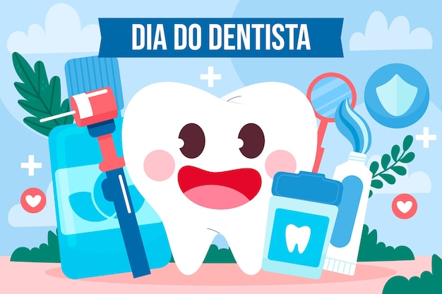 Ilustración plana dia do dentista