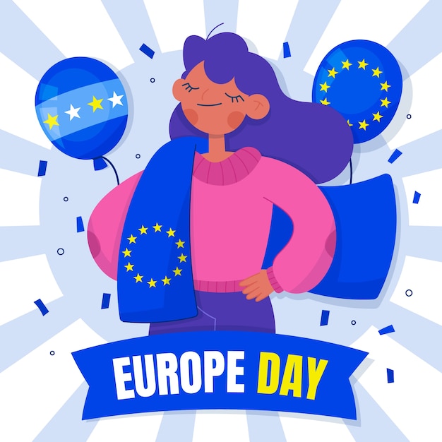 Vector gratuito ilustración plana del día de europa