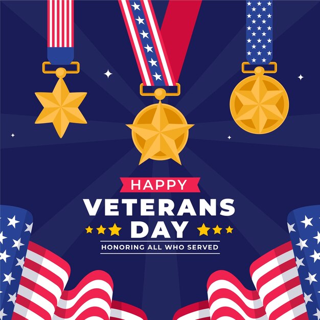 Ilustración plana para el día festivo del día de los veteranos de EE. UU.