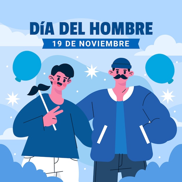 Ilustración plana para el día del hombre en español.