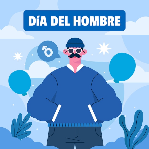 Ilustración plana para el día del hombre en español.