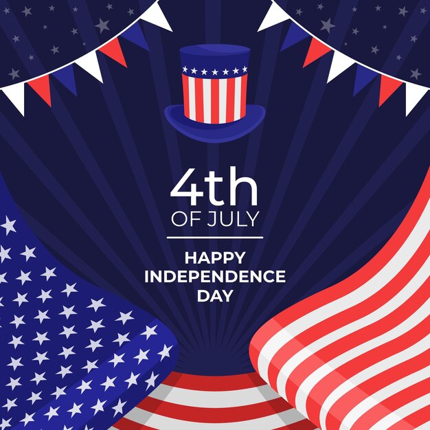Ilustración plana del día de la independencia del 4 de julio