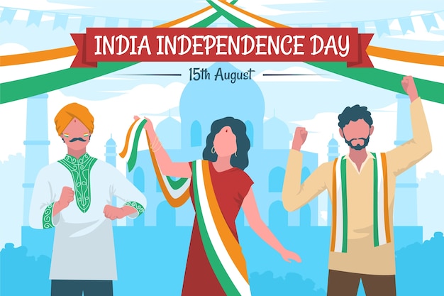 Ilustración plana del día de la independencia de india