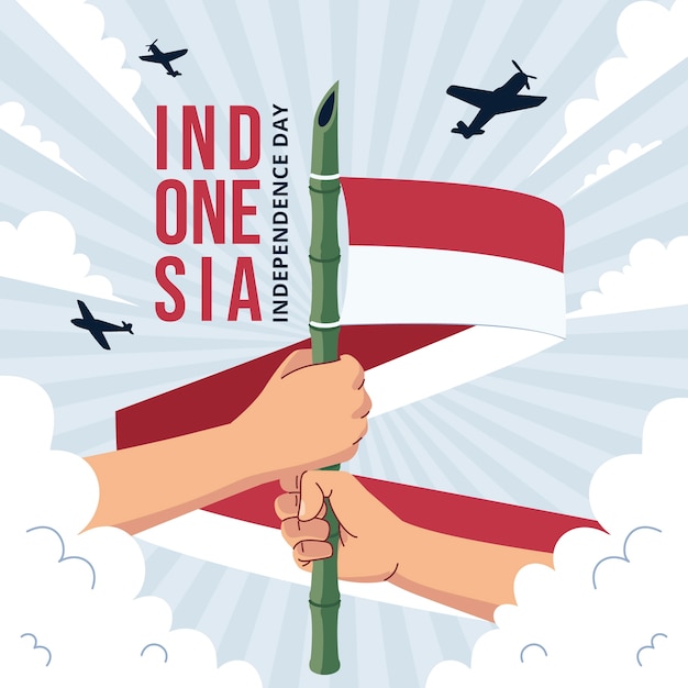 Ilustración plana del día de la independencia de indonesia