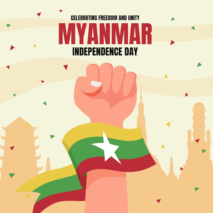 Vector gratuito ilustración plana del día de la independencia de myanmar