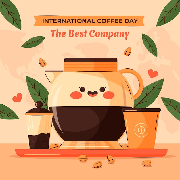 Ilustración plana del día internacional del café