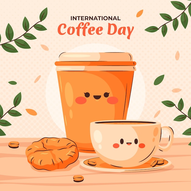 Vector gratuito ilustración plana del día internacional del café