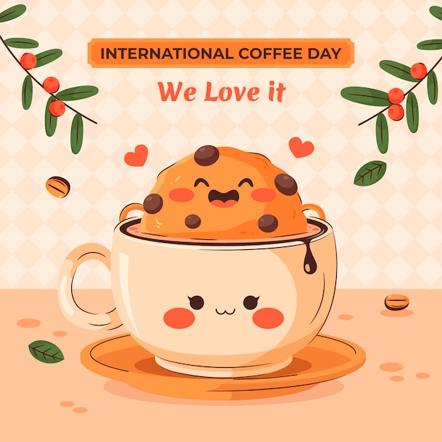 Ilustración plana del día internacional del café