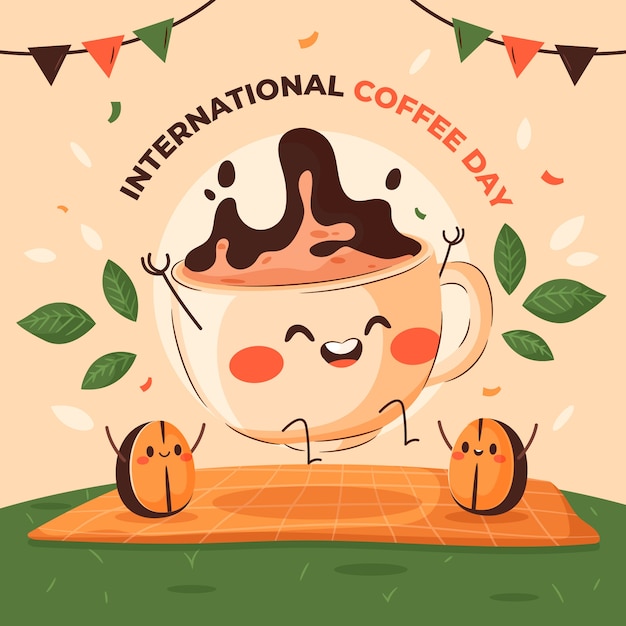 Ilustración plana del día internacional del café