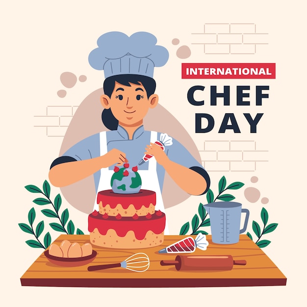 Ilustración plana del día internacional de los chefs