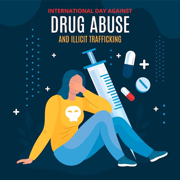 Ilustración plana del día internacional contra el uso indebido de drogas y el tráfico ilícito