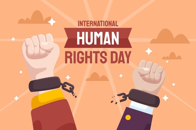 Ilustración plana del día internacional de los derechos humanos con manos y esposas rotas