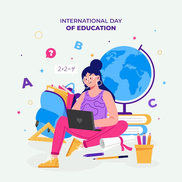 Vector gratuito ilustración plana para el día internacional de la educación.