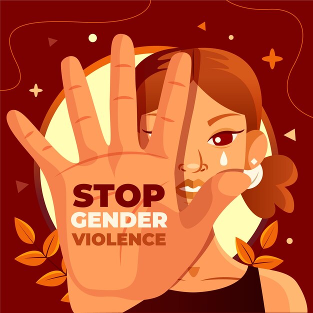 Ilustración plana para el día internacional para la eliminación de la violencia contra las mujeres con una mujer mostrando la señal de stop