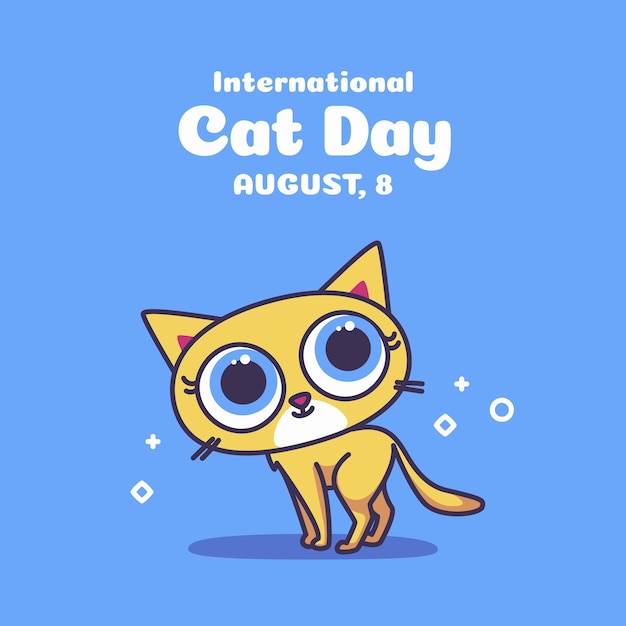 Vector gratuito ilustración plana del día internacional del gato con gato