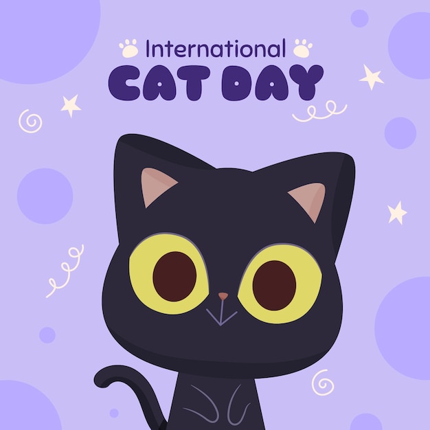 Ilustración plana del día internacional del gato con lindo gato
