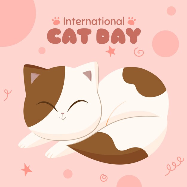 Vector gratuito ilustración plana del día internacional del gato con lindo gato