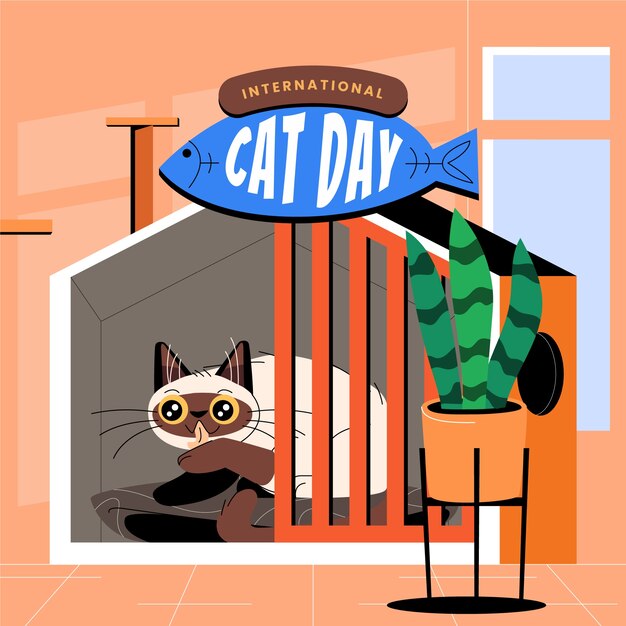 Ilustración plana del día internacional del gato